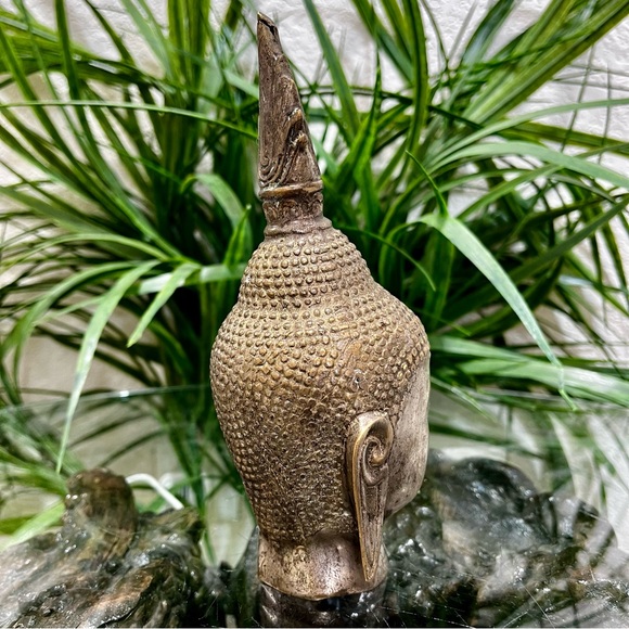 Silver Buddha Head Sculpture - Metal 7” Tall - Picture 4 of 10